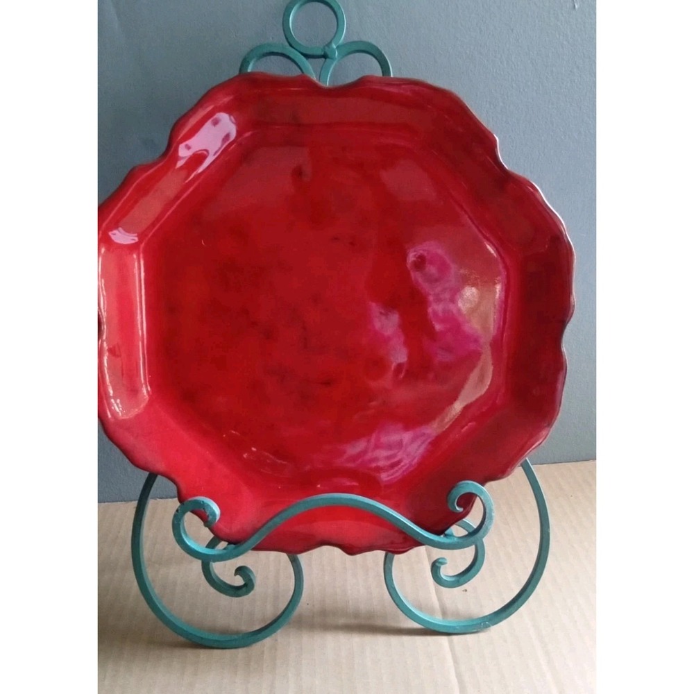 Vintage PV Peasant Vintage Italy Red Scalloped‎ Edges Dinner Plate